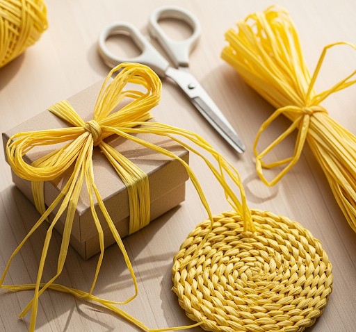 Raffia-Naturbast, 50g, zitronengelb